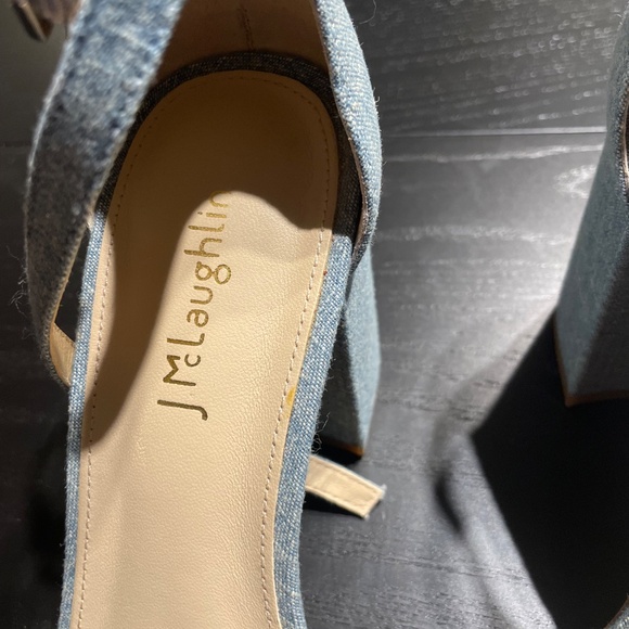 Blue linen block heel sandal - Picture 3 of 4